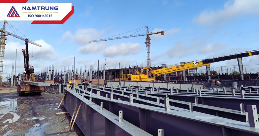 The steel structure erection site executed by Nam Trung Construction, the EPC general contractor